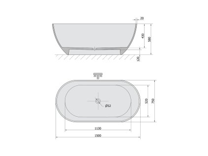 Polysan Reduta vana volně stojící 150 x 75 cm litý mramor bílá antracit mat 71843.52