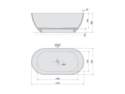 Polysan Reduta vana volně stojící 171 x 81 cm litý mramor bílá antracit mat 71842.52