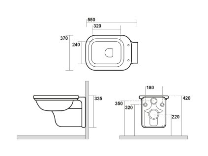 Kerasan Waldorf závěsná wc mísa 37 x 55 cm keramika černá matná 411531