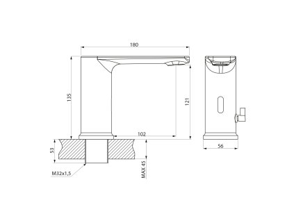 Bruckner senzorová stojánková baterie s regulací teploty 6V DC (4xAA) chrom 982.120.1