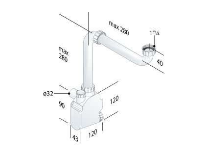 Bruckner Squid nábytkový sifon šetřící místo 5/4 odpad 32 mm bílá 151.033.0