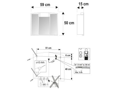 Aqualine Angy koupelnová galerka 59 x 50 x 15 cm s osvětlením 541202