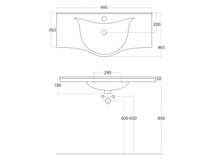 Aqualine Zara koupelnové umyvadlo 99,5 x 46,5 cm s otvorem pro baterii keramické bílá 10100