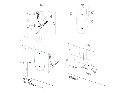 GSI Pura pisoár se zakrytým přívodem vody 31 x 61 cm otvory pro víko bílá Extra Glaze 769811
