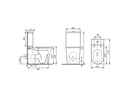 Bruckner Leon wc kombi mísa s nádržkou Rimless spodní zadní odpad keramika bílá 201.437.4
