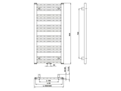 Bruckner Albrecht otopné těleso 400 x 930 mm středové připojení chrom 600.111.1