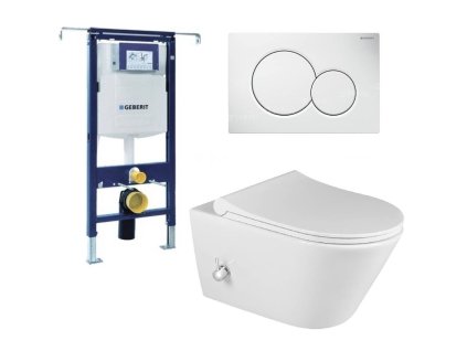 Geberit Duofix Speciál 111.355.00.5 komplet do bytových jader se závěsným WC RIMLESS Sapho AVVA 100315 s integrovanou baterií a bidetovou sprškou
