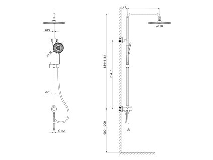 Sapho sprchový sloup k napojení na baterii hlavová ruční sprcha chrom 1202-30