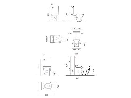 GSI Pura wc kombi mísa 36 x 68 cm spodní zadní odpad keramika bílá Extra Glaze 881711