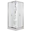 2603 13 sprchovy box smaragd model 3 ctverec s vanickou z liteho mramoru sedatkem polickou a stropem s horni sprchou matne chinchila sklo