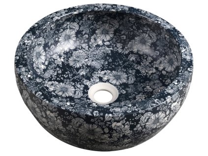 PRIORI keramické umyvadlo na desku, Ø 41 cm, modré květy