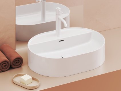 Ravak Umyvadlo Ceramic Slim Shelf O 55, s otvorem pro baterii, s přepadem, bílá
