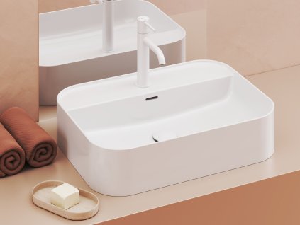 Ravak Umyvadlo Ceramic Slim Shelf R 55, s otvorem pro baterii, s přepadem, bílá