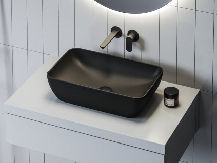 Ravak Umyvadlo Uni Slim R 50, bez otvoru pro baterii, bez přepadu, antracit
