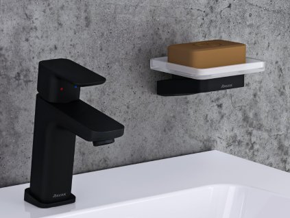 Ravak TD F 012.20BL Umyvadlová stojánková baterie 144 mm bez výpusti, černá