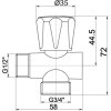 Pračkový ventil pod stojánkovou baterii 1/2"x1/2"x3/4" CF3019A