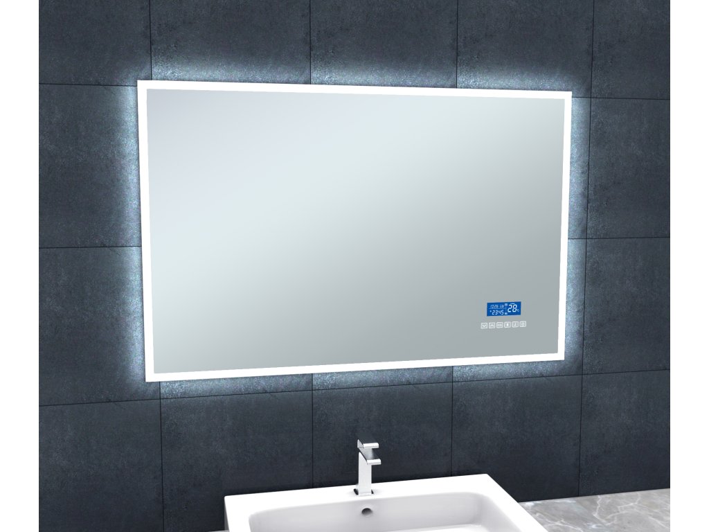 LED zrcadlo SMART 100x65 cm, bluetooth, hodiny, datum, teplota, reproduktor, funkce proti zamlžování