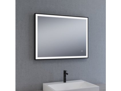 Zrcadlo NOIR SPIRAL 80x60 cm, černý matný rám, nastavitelné LED osvětlení, funkce proti zamlžování