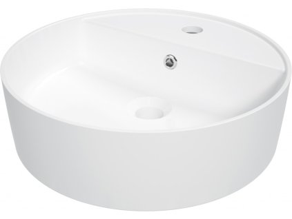 DEANTE - Kulaté bílé keramické umyvadlo, na desku, s policí na baterii CGR_6U4B