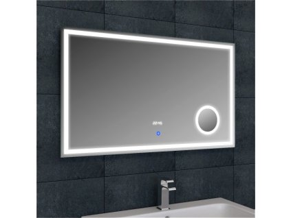 Zrcadlo 1000x600x32 mm s kosmetickým zrcátkem, hodinami a LED osvětlením (bssLMC1060A)