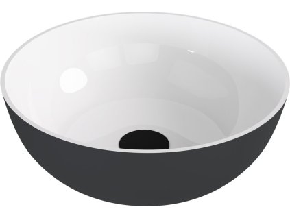 BANERA ROUND umyvadlo na desku, litý mramor, průměr 39cm, bílá/antracit mat