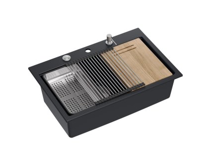 Quadron - Granitový dřez MARC 110 WORKSTATION Black Ocel HQM7650U7_BS DOPRAVA ZDARMA