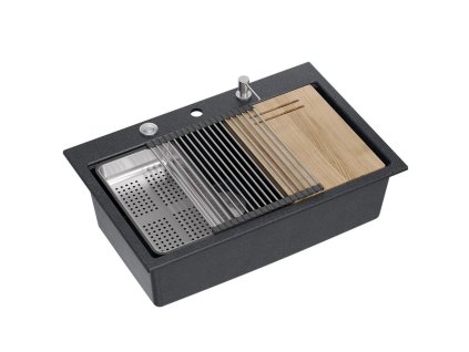 Quadron - Granitový dřez MARC 110 WORKSTATION Black Metallic Ocel HQM7650U8_BS DOPRAVA ZDARMA