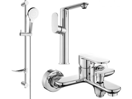 MEXEN/S - Milo DF05 SET umyvadlová baterie + vanová s příslušenstvím, chrom 713153DF05-00 DOPRAVA ZDARMA