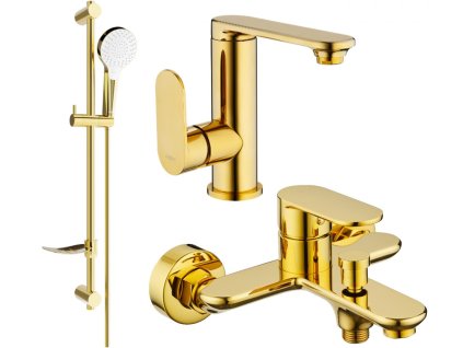 MEXEN/S - Milo DF05 Set umyvadlové a vanové baterie s příslušenstvím, zlato 713053DF05-50 DOPRAVA ZDARMA