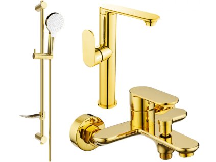 MEXEN/S - Milo DF05 Set umyvadlové a vanové baterie s příslušenstvím, zlato 713153DF05-50 DOPRAVA ZDARMA
