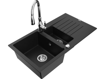 MEXEN/S - Matias granitový dřez 1.5 z ociekaczem včetně baterie Savita, černá 6502-77-672601-00