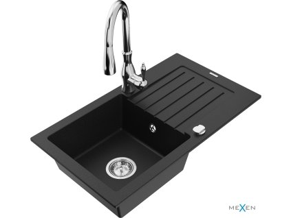 MEXEN/S - Pablo granitový dřez 1 s odkapávačem včetně baterie Savita, černá 6510-77-672601-00