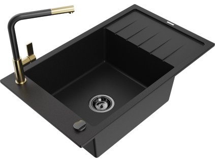 MEXEN/S - Elias granitový dřez 1 s odkapávačem včetně baterie Flora, černá 6511-77-670401-57-B  + slevový kód