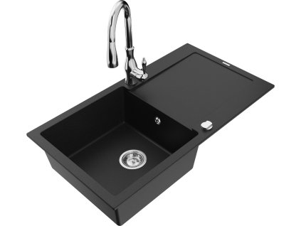 MEXEN/S - Leo granitový dřez 1-miska s odkapávačem včetně baterie Savita, černá 6501-77-672601-00