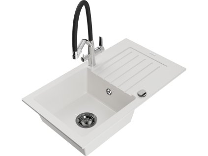 MEXEN/S - Pablo granitový dřez 1 s odkapávačem včetně baterie Duo, bílá 6510-20-671701-07-B