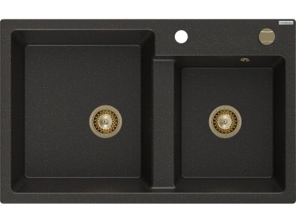 MEXEN/S - Tomas granitový dřez 2-bowl 800x500 mm, černá/zlatý metalik, + zlatý sifon 6516802000-75-G DOPRAVA ZDARMA