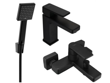 MEXEN/S - Mino R45 SET umyvadlová baterie + vanové s příslušenstvím, černá 72403R45-70 DOPRAVA ZDARMA