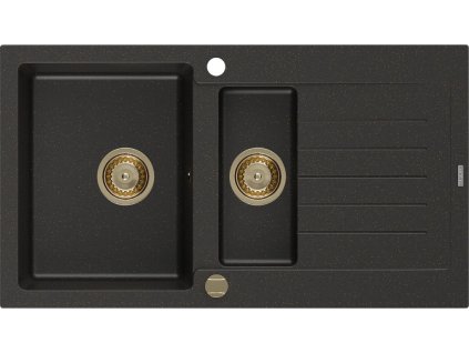 MEXEN/S - Matias granitový dřez 1.5 s odkapávačem 900x505 mm, černá/zlatá metalik,+ zlatý sifon 6502901505-75-G  DOPRAVA ZDARMA