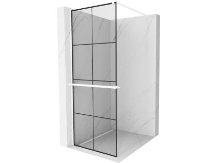 MEXEN/S - Kioto+ Sprchová zástěna WALK-IN s poličkou a držákem ručníků 90 x 200 cm, černý vzor, bílá 800-090-121-20-77