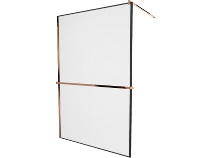 MEXEN/S - KIOTO Sprchová zástěna WALK-IN s poličkou a držákem ručníků 70 x 200, transparent/černá 8 mm, růžové zlato 800-070-121-60-70