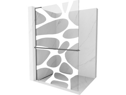 MEXEN/S - Kioto+ L Sprchová zástěna WALK-IN s poličkou a držákem ručníků 90 x 200 cm, bílý vzor, grafit metal 800-090-123-95-97