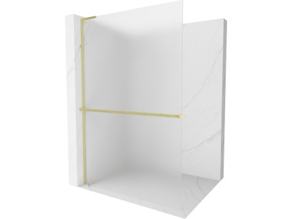 MEXEN/S - Kioto+ L Sprchová zástěna WALK-IN s poličkou a držákem ručníků 90 x 200 cm, dekor, zlatá kartáčovaná 800-090-123-55-30