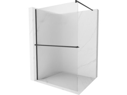 MEXEN/S - Kioto+ Sprchová zástěna WALK-IN s poličkou a držákem ručníků 90 x 200, proužky 8 mm, černá 800-090-121-70-09
