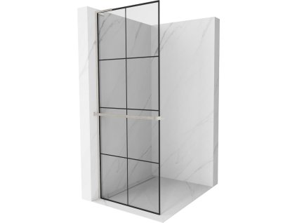 MEXEN/S - Kioto+ L Sprchová zástěna WALK-IN s poličkou a držákem ručníků 90 x 200 cm, černý vzor, nikl kartáčovaná 800-090-123-97-77