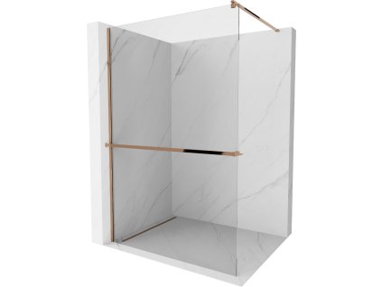 MEXEN/S - Kioto+ Sprchová zástěna WALK-IN s poličkou a držákem ručníků 95 x 200 cm, transparent, růžové zlato 800-095-121-60-00