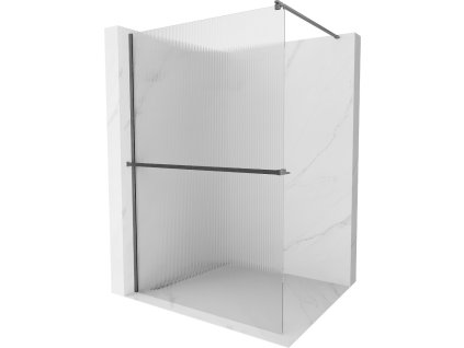 MEXEN/S - Kioto+ Sprchová zástěna WALK-IN s poličkou a držákem ručníků 90 x 200 cm, proužky, grafit kartáčovaná 800-090-121-66-09