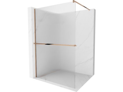 MEXEN/S - Kioto+ Sprchová zástěna WALK-IN s poličkou a držákem ručníků 90 x 200, proužky 8 mm, růžové zlato 800-090-121-60-09