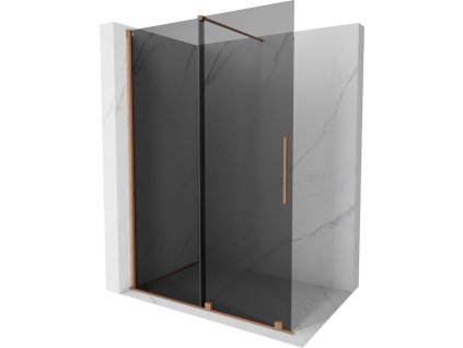 MEXEN/S - Velar Sprchová zástěna posuvná Walk-in 160 x 200 cm, grafit 8 mm, měď kartáčovaná 871-160-000-43-65