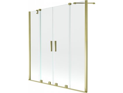 MEXEN/S - Velar Duo Dvoukřídlá posuvná vanová zástěna 140 x 150 cm, transparent, zlatá 896-140-000-02-50