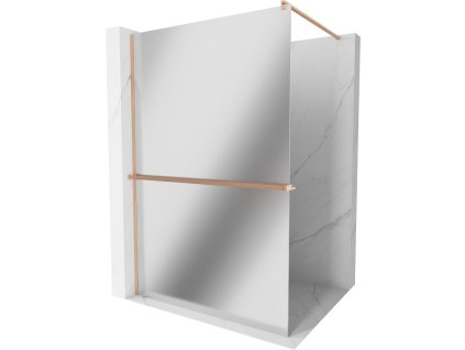 MEXEN/S - Kioto+ Sprchová zástěna WALK-IN s poličkou a držákem ručníků 90 x 200 cm, zrcadlová, měď kartáčovaná 800-090-121-65-50